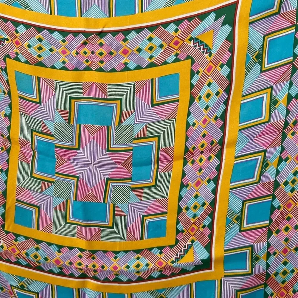 Vintage Geometric Abstract Silk Scarf Colorful 26 x 26